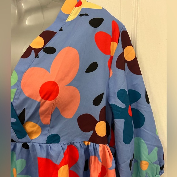 Bright Floral Blue Dress/Beach Cover, Sz L - Picture 5 of 8